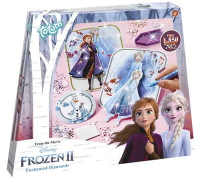 The image shows the packaging of a diamond painting craft kit for children, featuring characters from Disney's Frozen II.