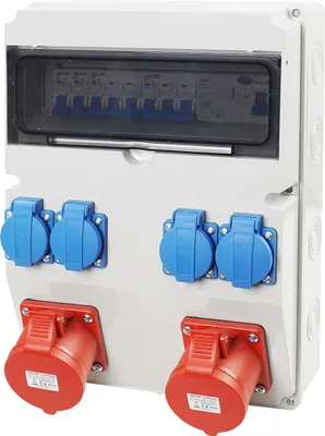 Produktbild von Baustromverteiler Wandverteiler Gartensteckdose 2x32A/5P CEE 4x 230V Schuko Steckdosen Schuko mit LS-Schalter FI-Schalter