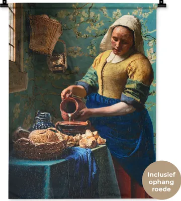Produktbild von MuchoWow® Wandteppich Wandbehang Milchmädchen - Mandelblüte - Van Gogh - Vermeer - Gemälde - Alte Meister 60x80 cm Tapisserie Dekoration Wandtuch - Decke - Wandtücher - Wohne