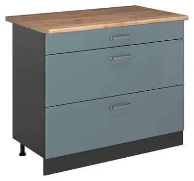 Productafbeelding van Keukenonderkast Vicco R-Line Blauw-grijs/Antraciet 100 cm goudkleurig eiken werkblad, Model 71584