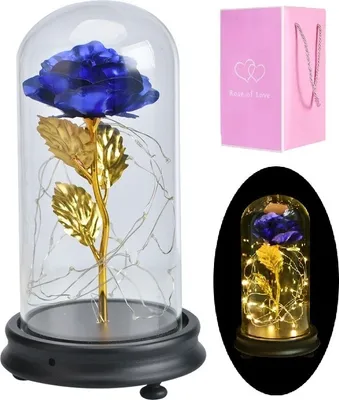 Produktbild von Blau leuchtende Rose in LED-Glaskuppel