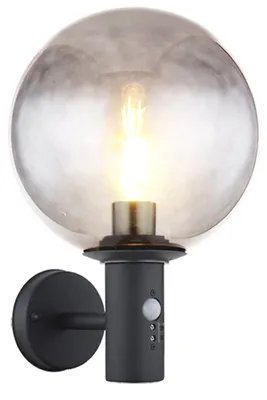 Produktbild von LED Wandleuchte, Glas rauch, Edelstahl, Bewegungsmelder, H 37 cm