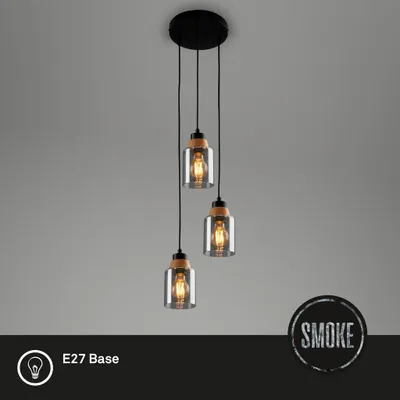 Produktbild von Pendant light, with wood, smoked glass, 3xE27/max.