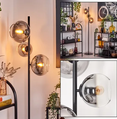 Produktbild von Carentino Stehlampe aus Metall/Glas in Schwarz/Rauchfarben/Klar mit Fußschalter
