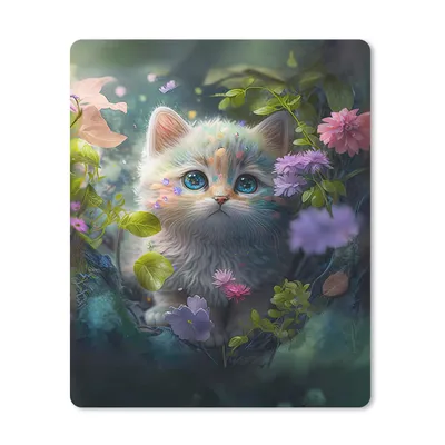 Produktbild von MuchoWow® Mauspad Mousepad Kätzchen - Blumen - Wald - Illustration - Katze 19x23 cm - Mousepads - Maus Mat - Pad - Mausunterlage - Mauspads - Spielen