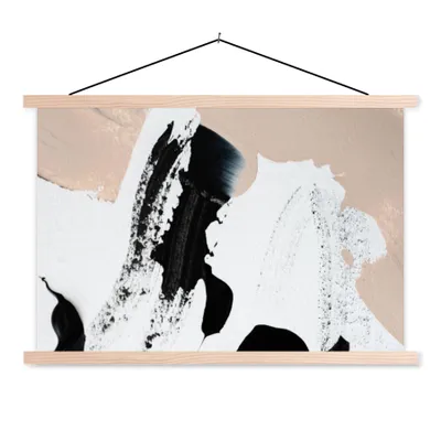 Produktbild von MuchoWow® Textilposter Schwarz - Abstrakt - Design 120x80 cm mit holzfarbenen Rahmen - Aufhängeset