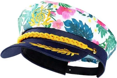 Produktbild von Decorative Sailboat Hat - Adjustable Sun Hat - Golden Embroidered Badge - Funny Floral Captain Hat - Party Hat - Sun Protection