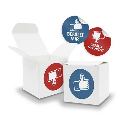 Produktbild von SET Daumen (Motiv38) 24x Faltschachtel Würfel 6,5cm weiß + Sticker