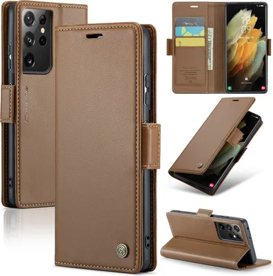Produktbild von Galaxy S21 Ultra 5G Hülle, Leder Brieftasche Kartenfach Schutzhülle mit Standfunktion für Samsung Galaxy S21 Ultra 5G Braun