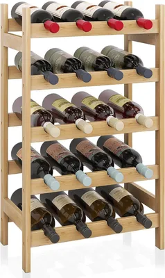 Zdjęcie produktu dla Bambusowy stojak na wino 20 butelek 5-poziomowy wolnostojący stojak do przechowywania kuchnia spiżarnia piwnica bar naturalny