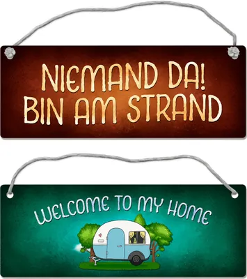 Produktbild von Welcome to my home oder bin am Strand Wendeschild mit Kordel Camping Wohnmobil