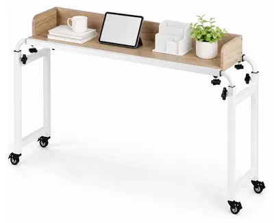 Immagine prodotto di Tavolino laterale con rotelle, regolabile in altezza e lunghezza, per laptop o per la cura personale (colore naturale)
