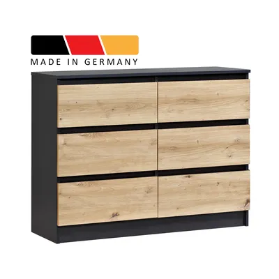 Produktbild von Home Collective Kommode mit 6 Schubladen Kommode Holz Schrank Kommode mit Schubladen, Sideboard, Highboard für Schlafzimmer Wohnzimmer Flur Büro Organizer | 95 cm Breite | Anthrazit / Artisan-Eiche