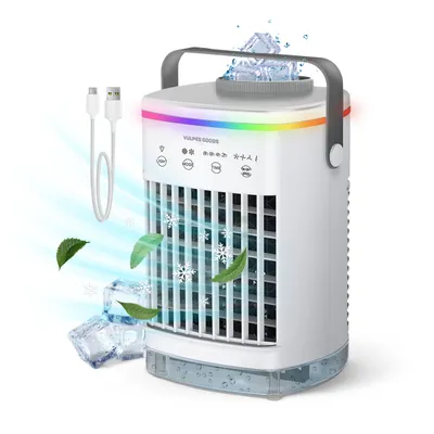 Image de Vulpes Goods Mini-climatiseur, climatiseur mobile, refroidisseur d'air 4 en 1, 4 vitesses de vent, 2 modes d'humidification, minuterie, anti-fuite, Image générée par une IA