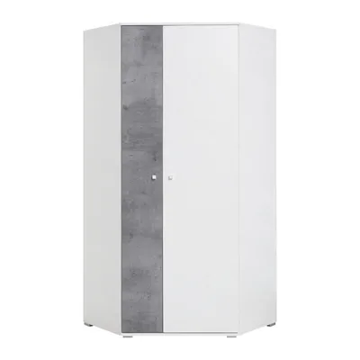 Produktbild von Eckkleiderschrank Schrank SISI SI02 Eckschrank Kleiderschrank Jugendzimmer (Weiß Lux / Beton, L/R)