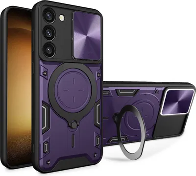 Produktbild von Handyhülle für Samsung Galaxy S23+ Dual-Layer Stoßfest Rüstung Hülle mit Dia Kameraschutz und Kreisförmig Ring Ständer Lila