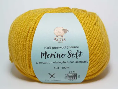 Zdjęcie produktu dla Merino Soft Art'is Yarn 100% wełna, bez mulesingu i z wykończeniem Superwash (50 g / 120 m) (241 musztardowy)