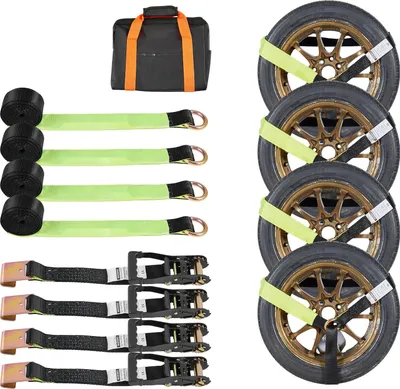 Obrázek produktu pro Napínací popruh na kolo - Popruh pro zajištění kola/pneumatiky s plochým hákem a ráčnou - Šířka 5,08 cm, délka 3,05 m - Pevnost v tahu 4540 kg - Nosnost 1512 kg - Pro motocykly, SUV, přívěsy - Černá barva