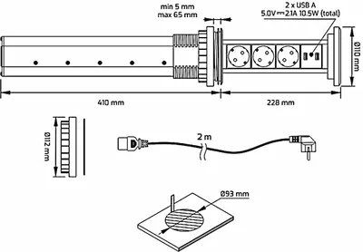 Produktbild von DesignLight LIFTBOX Automatisch - ALUMINIUM - mit USB u. Induktionsladegerät / Steckdosenleiste / Schuko-Verteiler
