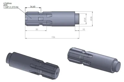 Imagen del producto de Eje de transmisión PTO de 1 3/8", con 6 dientes, de 35 mm de diámetro, para tractores