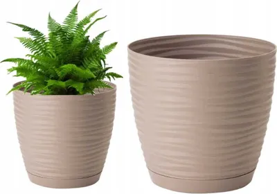 Immagine prodotto di Vaso in plastica con piattino grigio-beige 19x17,3 cm