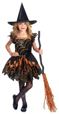 Hexen-Kostüm für Mädchen, 6-8 Jahre, Kleid mit Hut, Halloween