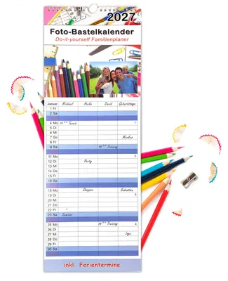 Produktbild von Familienkalender 2027 zum Selbstgestalten - DIY Foto-Bastelkalender 4 Spalten, 19 x 52 cm