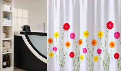 Produktbild von Spirella Duschvorhang Flora 180x200 cm Bunte Blumen Retro Design Textil Wasserabweisend