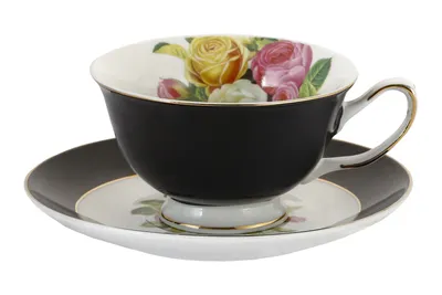 Produktbild von Tassen Becher PORZELLAN mit Untertasse Kaffeetasse Teetasse Schwarz 200 ml