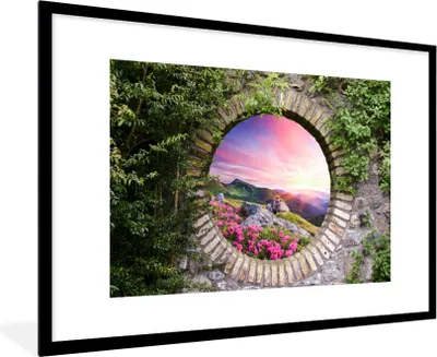 Produktbild von MuchoWow® Gerahmtes Poster Landschaft - Blumen - Aussicht - Berg 90x60 cm - Poster mit Schwarzem Bilderrahmen Wandposter Rahmen Foto Bilder - Wanddekoration - Fotos