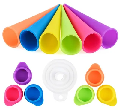 Eislollyform aus Silikon, 6 Stück + Trichter, BPA-frei, spülmaschinengeeignet