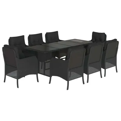 Produktbild von 9-tlg. Garten-Essgruppe mit Kissen Schwarz Poly Rattan