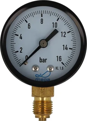 Produktbild von MEGA Druckmanometer 0 - 16 bar - 1/4 Zoll Anschluss nach unten Radial Ø 50 mm