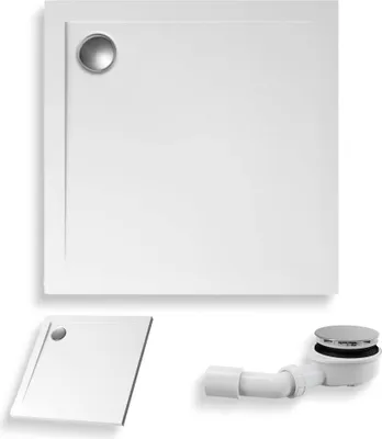 Produktbild von BADLAND Duschwanne Quadratisch Geos 90x90x4,5 cm Steinoptik, mit Ablaufgarnitur Gratis