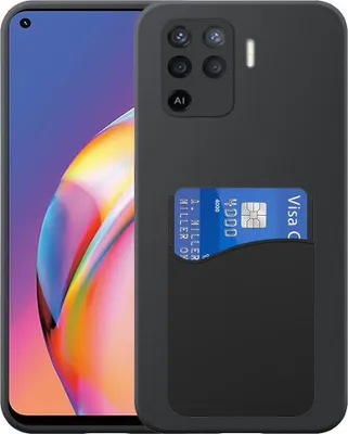 Image de Convient pour Oppo A94 4G / Reno 5 Lite Phone Case with Silicone Card Holder - Flexible Back Cover Case Silicone TPU with Silicone Cardslot - Black - Smartphonica