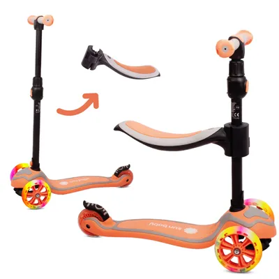 Produktbild von Kinder Roller Kinderscooter Dreiradscooter mit LED Räder 2-Rädern Hinterbremsen Höhenverstellbare bis 50kg belastbar Aprikose