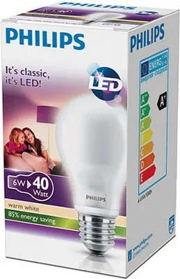Image de Philips 6W (40W) E27 A60 Ampoule Led Blanc Chaud