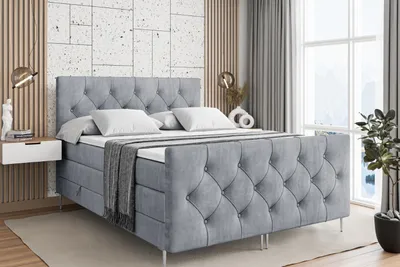 Produktbild von ALTDECOR Boxspringbett mit Silber Füßen, Matratze und Lattenrost, Topper, Fußteil, Polsterbett mit Bettkasten, Bett mit Stauraum H3- und H4- Matratze -MIRAGE-FS-Z KING-140x200 - Grau Casablanca