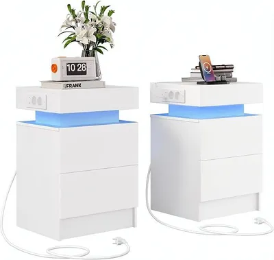 Imagen del producto de Juego de 2 mesitas de noche, con mesitas auxiliares con iluminación LED