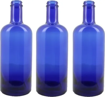 Obrázek produktu pro BELLEROFONTE Modrá skleněná láhev model Gin na vodu 750 ml se stříbrným uzávěrem, 3 kusy