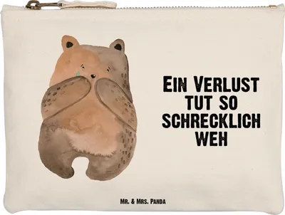 Produktbild von Mr. & Mrs. Panda Waschtasche Bär Verlust Größe M - Weiß - Geschenk, Mäppchen, Make-Up Tasche, beauty case, Trauer Trauergeschenk Traurig Trösten Trost Liebeskummer, Pouch