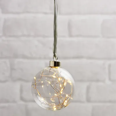 Produktbild von Glaskugel GLOW - klares Glas - 15 warmweiße LED am Draht - D: ca. 10cm - Batteriebetrieb - Timer
