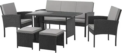 Produktbild von Denver Polyrattan Gartenmöbel Set Essgruppe Lounge Esstisch Schwarz