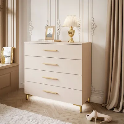 Produktbild von Kommode LINA KASCHMIR 4S mit LED Beleuchtung Gold Matt Füße mit Griffe