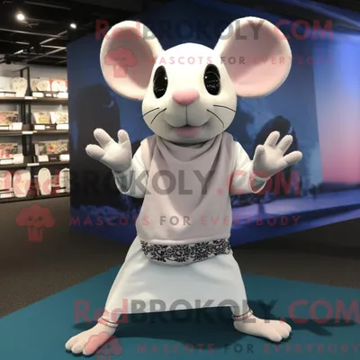 Produktbild von Maskottchenkostüm REDBROKOLY Weiße Maus mit Yogahose und Schal