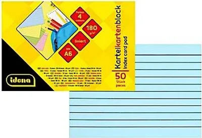 Produktbild von Idena - Karteikarten DIN A6, 50 Stück liniert, Lernkarten aus 180 g/m²Mix Papier in 4 Farben, für Schule und Büro