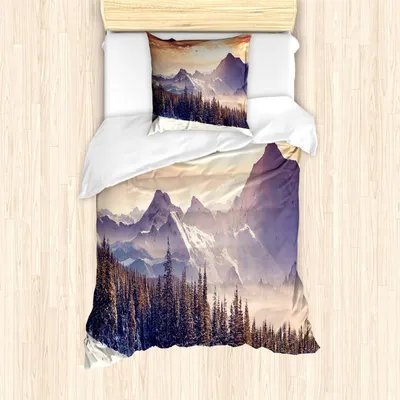 Produktbild von ABAKUHAUS Natur Bettbezug Set, Winterlandschaft Mit Drastischem Surrealem Bewölktem Himmel Und Majestätischen Bergen, 135 x 200 cm + 80 x 80 cm, Mehrfarbig