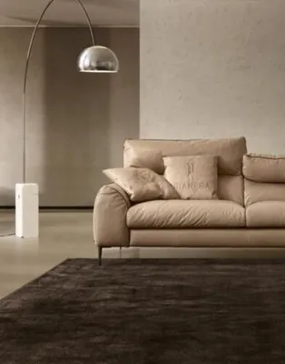 Produktbild von Wohnzimmer Ledersofa Beige Zweisitzer Design Sofas Polster Sofas 2 Sitz Prianera