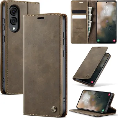 Obrázek produktu pro Kožené pouzdro pro Samsung Galaxy S25 Edge, RFID ochranou, magnetickým zavíráním, přihrádkami na karty a funkcí stojánku Hnědý