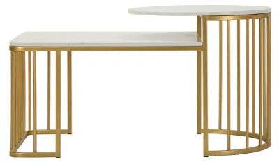Obrázek produktu pro Konferenční stolek Tavolo 90 x 50 x 50 cm kov mramor zlatá bílá